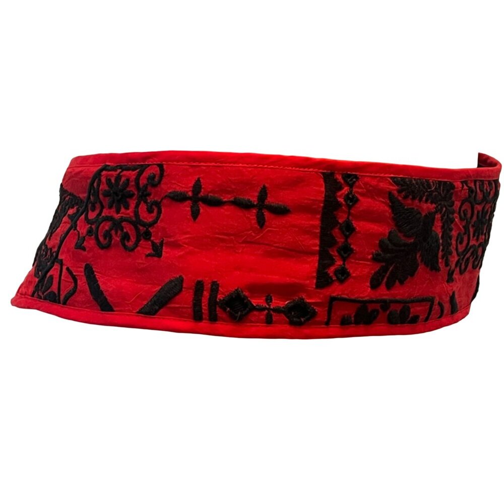 Johnny Was Red Embroidered Waist Belt with Black Motif - Picture 3 of 4